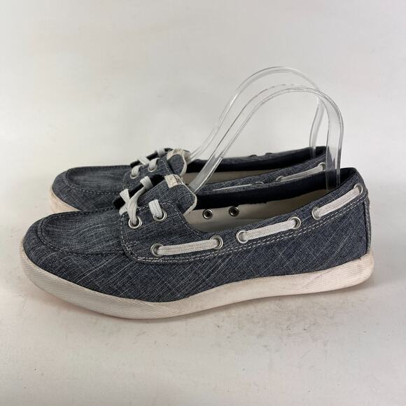 Llbean boat shoes women’s size 8.5 W grey blue heather canvas white sole slip on - Picture 5 of 11